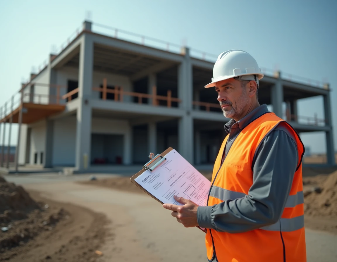 Chantier ADIM d'un projet immobilier mixte avec un chef de projet consultant des rapports d'avancement sur site