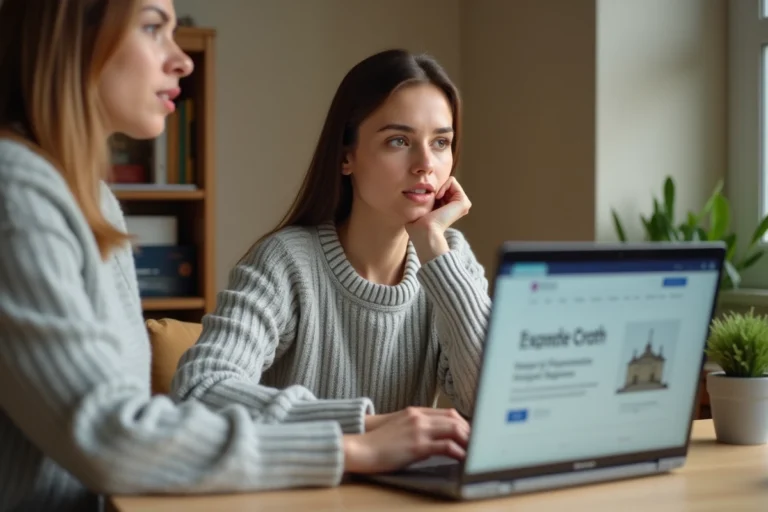 Jeune femme consultant les résultats de son permis de conduire sur un ordinateur portable à la maison