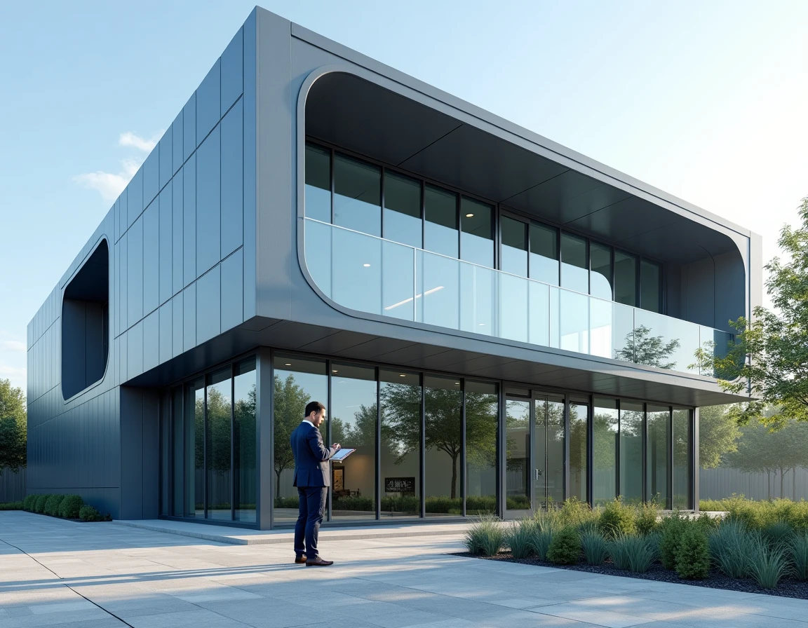 Immeuble de bureaux GA Smart Building avec façade intelligente et gestionnaire consultant une interface numérique